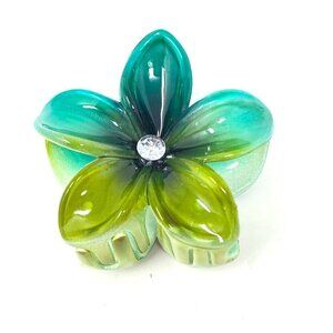 3" Claw Hair Clip Hawaiian Green Plumeria Summer Vacation Tropical New